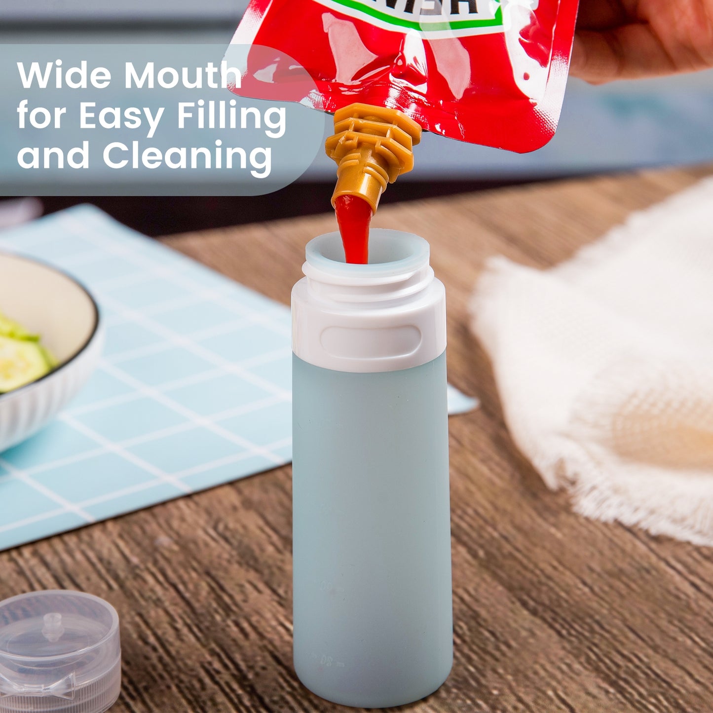 Micebay 3 oz Silicone Condiment Squeeze Bottles, Leakproof Mini Sauce Containers with Reusable Bag, 4-Pack for Meal Prep and Bento Boxes, Grey