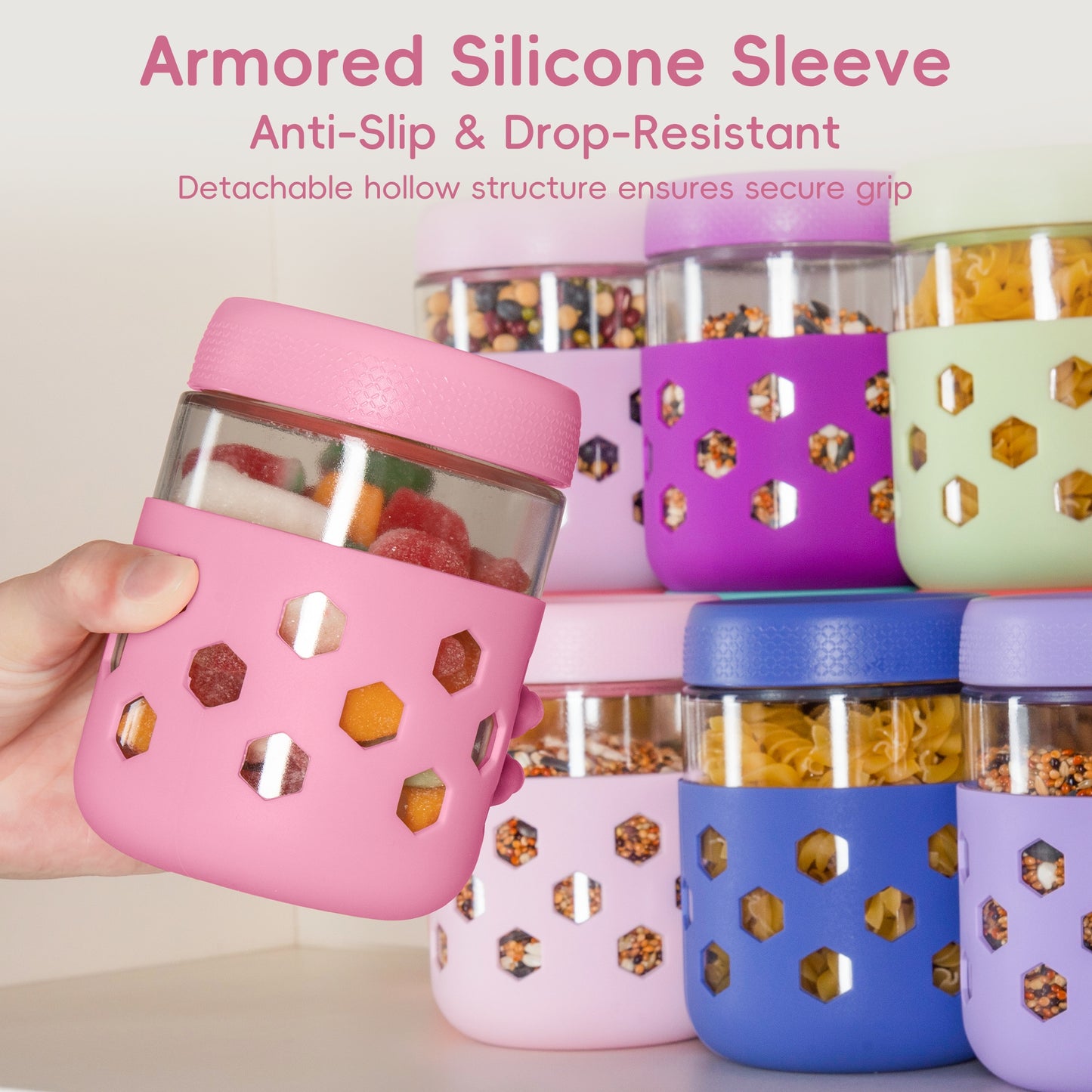 Micebay 6-Pack 16 oz Glass Mason Jars with Silicone Sleeves, Airtight BPA-Free Overnight Oats Containers with Lids, Dishwasher Safe Leak-Proof Meal Prep Jars for Chia Pudding, Yogurt, Snacks