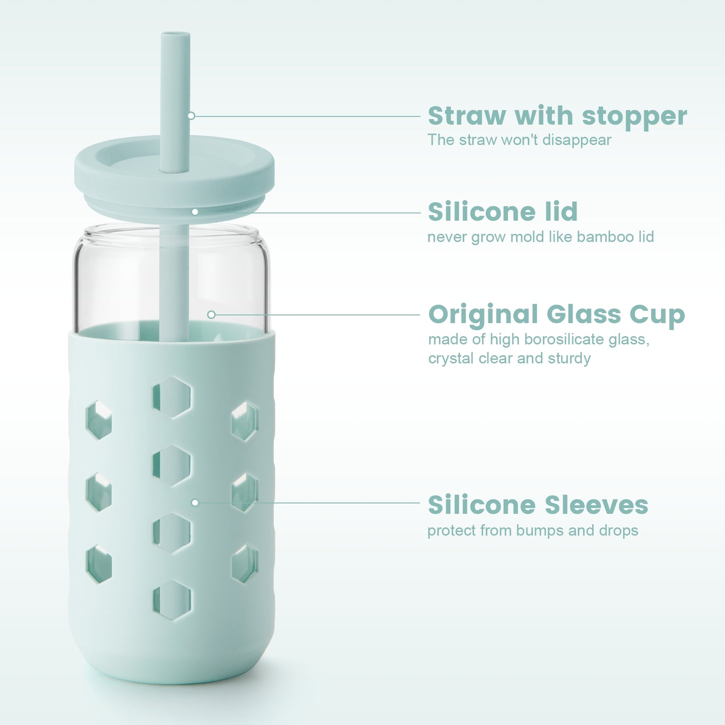 Micebay Glass Cups with Lids and Straws (4 Pcs), 20oz Drinking Glasses Set with Silicone Sleeves for Coffee Bar Accessories Iced Coffee Cups with Lids, Glass Tumbler Reusable for Gifts
