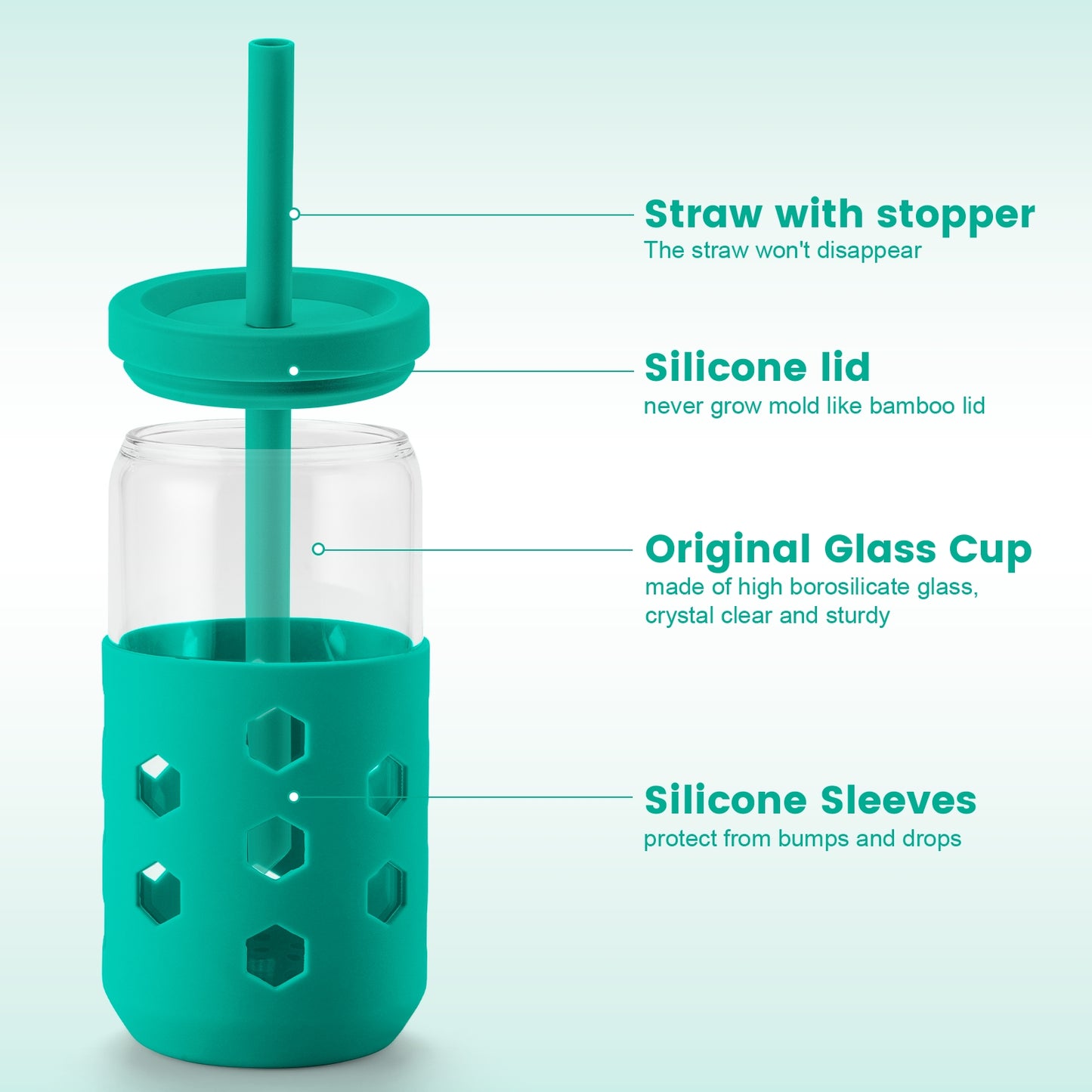Micebay Glass Cups with Lids and Straws (4 Pack), 16oz Drinking Glasses Set with Silicone Sleeves for Coffee Bar Accessories Iced Coffee Cups with Lids, Glass Tumbler Reusable for Gifts