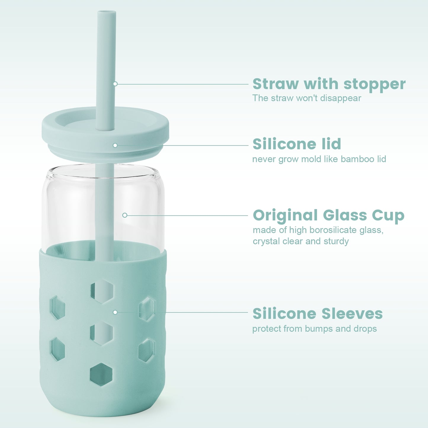 Micebay Glass Cups with Silicone Lids and Straws (4 Pcs), 16oz Drinking Glasses Set with Silicone Sleeves for Coffee Bar Accessories Iced Coffee Cups with Lids, Glass Tumbler Reusable for Gifts