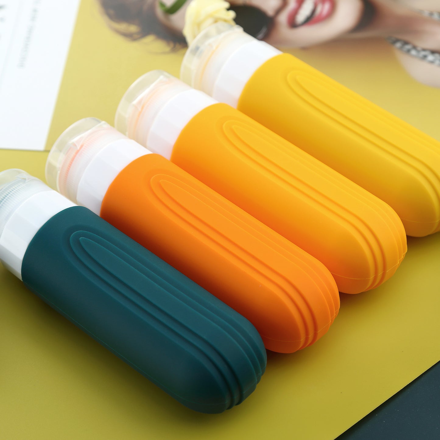 Micebay Leak-Proof 3-oz Silicone Squeezable Travel Bottles for Toiletries, Refillable Travel Size Containers, BPA Free, TSA Approved, Orange, 4 Pack