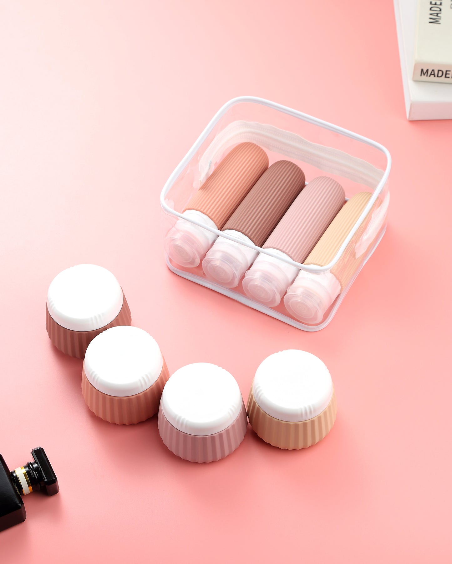 Micebay Travel Bottles 8 Pack, TSA Approved 3 oz Toiletries Containers, Leak Proof Silicone Squeezable Essentials Jars with Clear Bag