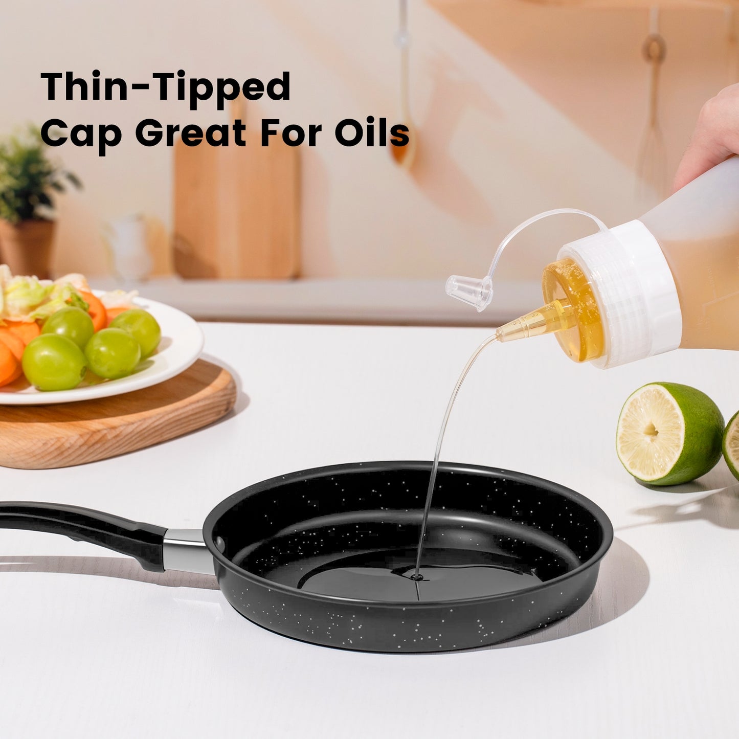 Micebay 16 oz Silicone Condiment Squeeze Bottles, Leak Proof, BPA Free, with Interchangeable Lids, Set of 4 for Oil, Honey, Dressing,Grey