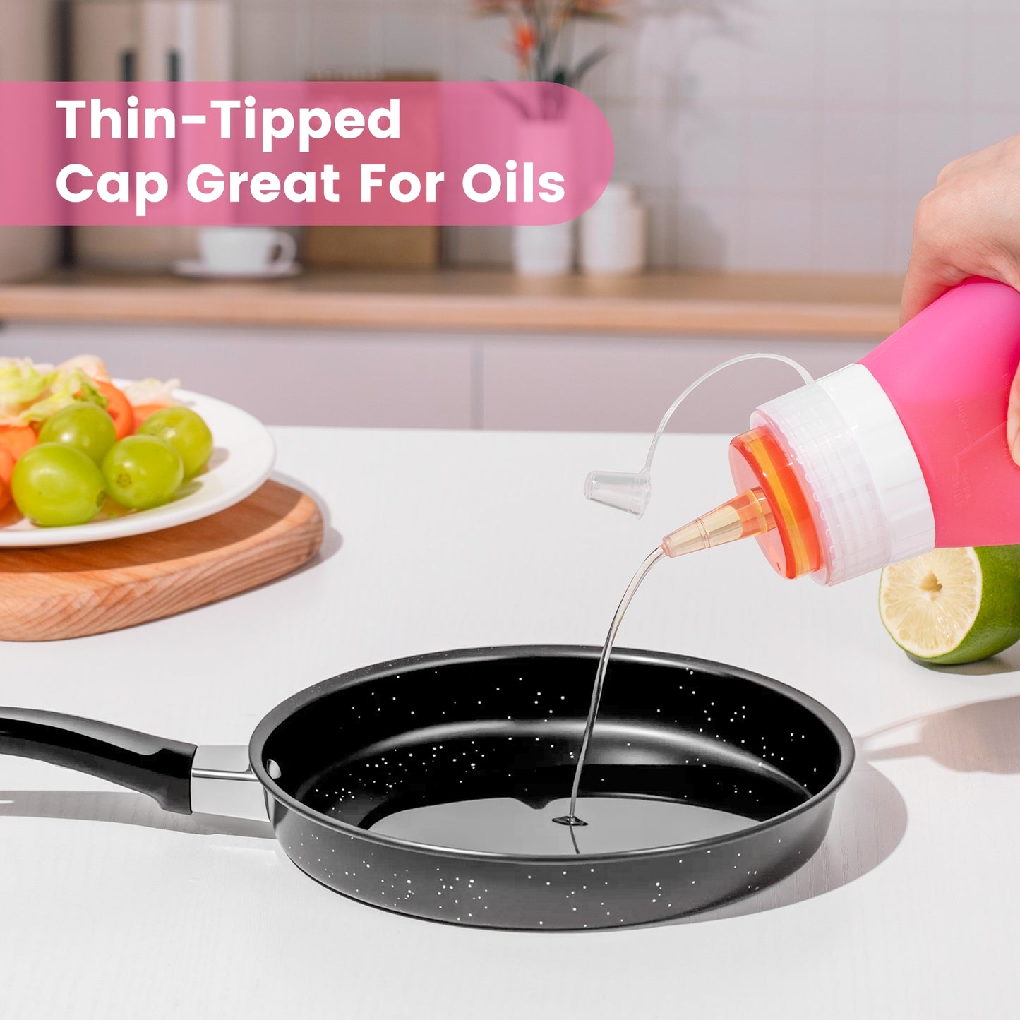 Micebay 16 oz Silicone Condiment Squeeze Bottles, Leak Proof, BPA Free, with Interchangeable Lids, Set of 4 for Oil, Honey, Dressing, Purple