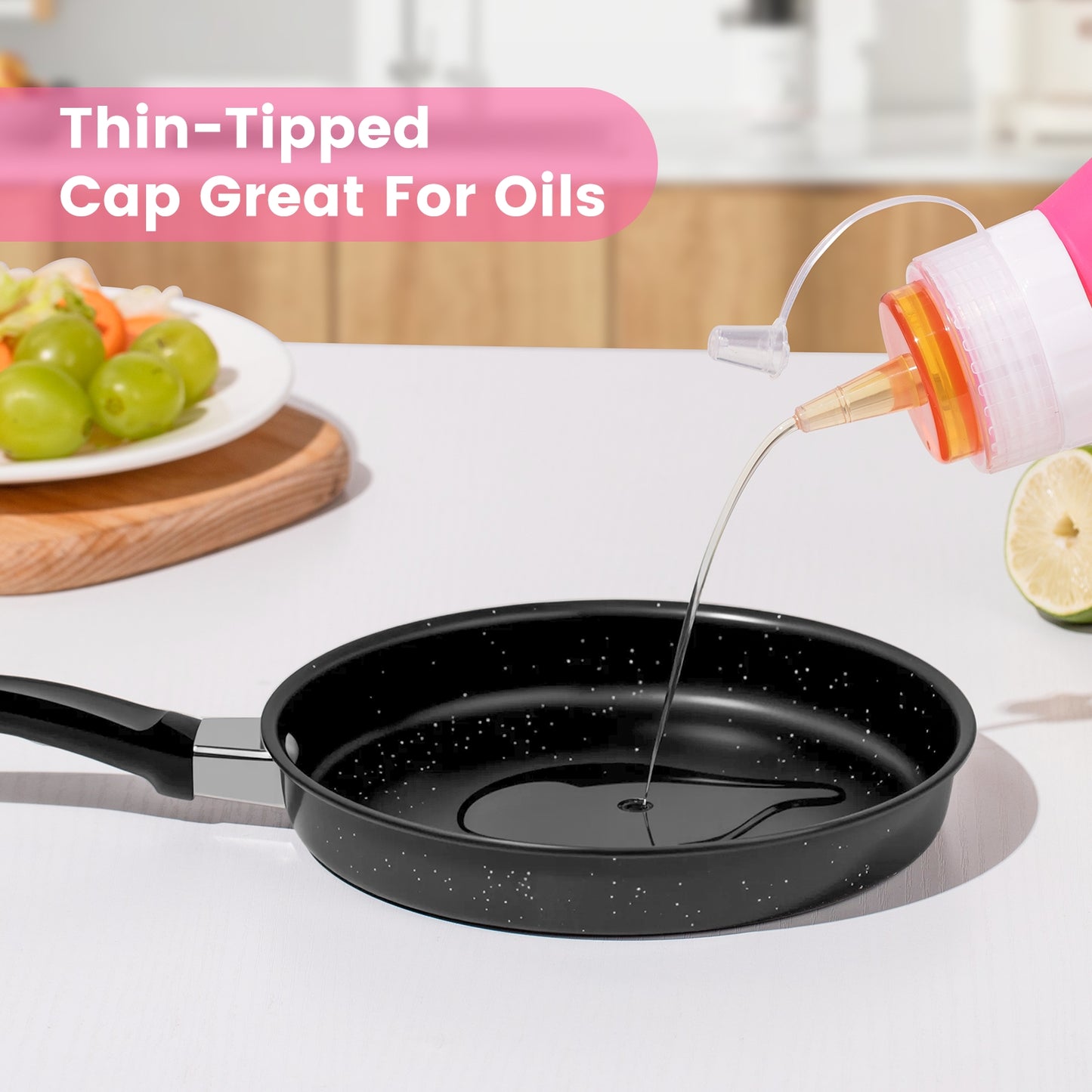 Micebay 12 oz Silicone Condiment Squeeze Bottles, Leak Proof, BPA Free, with Interchangeable Lids, Set of 4 for Oil, Honey, Dressing, Purple