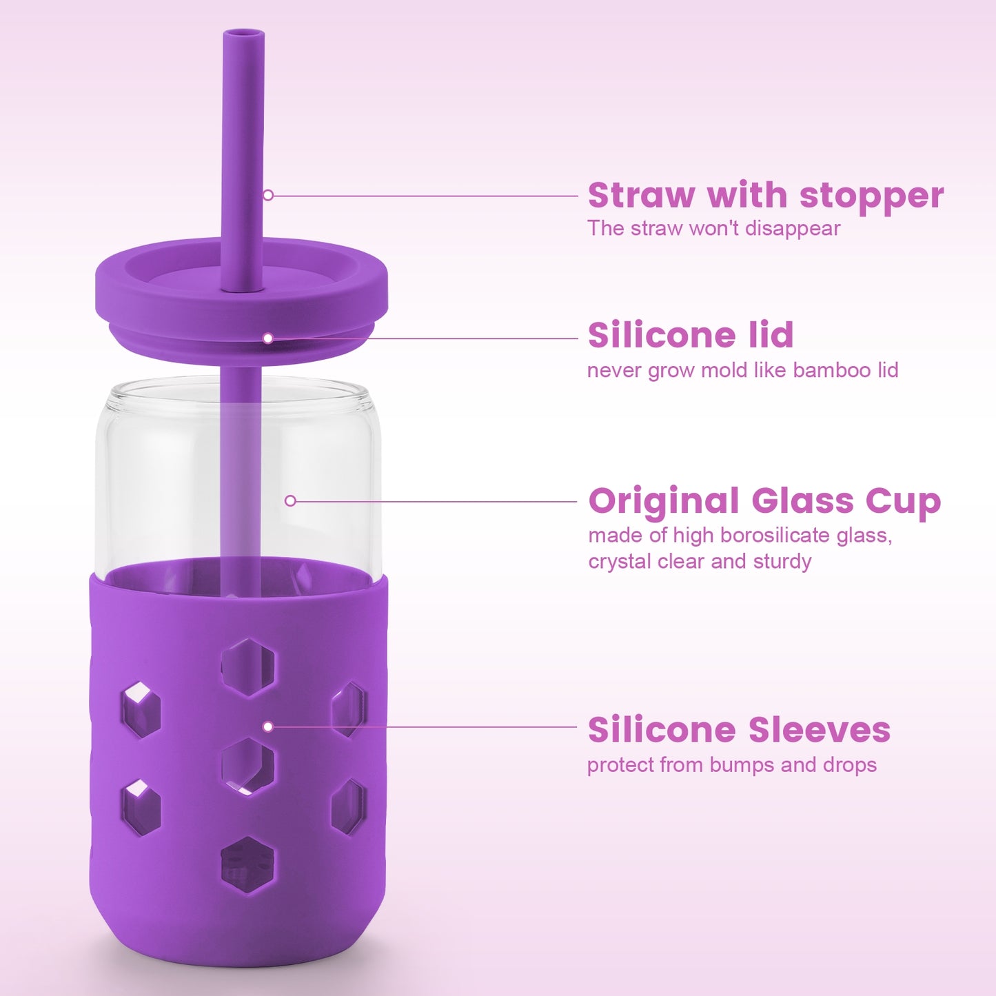 Micebay Glass Cups with Lids and Straws (4 Pack), 16oz Drinking Glasses Set with Silicone Sleeves for Coffee Bar Accessories Iced Coffee Cups with Lids, Glass Tumbler Reusable for Gifts