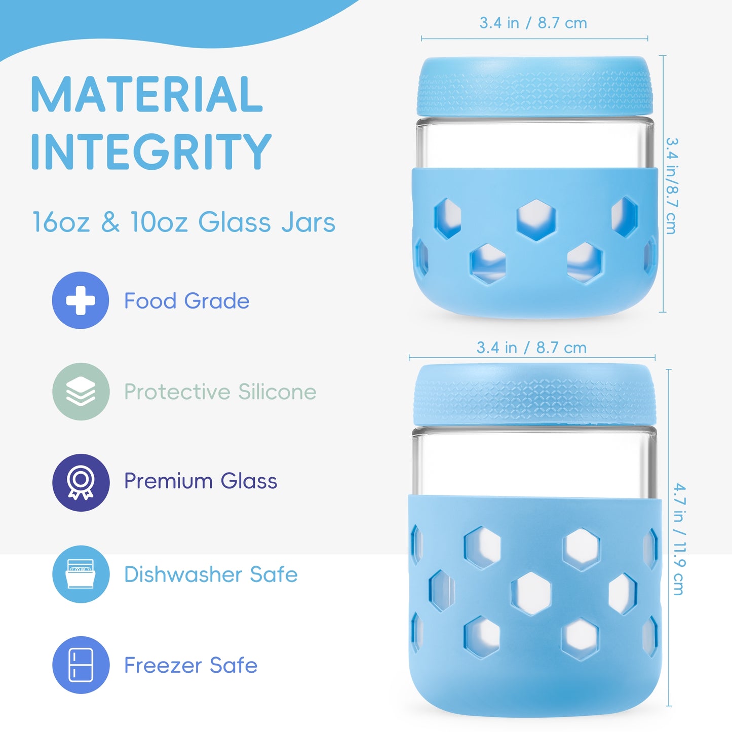 Micebay 8-Pack 16oz & 10oz Overnight Oats Containers with Lids & Silicone Sleeves, Glass Mason Jars with Airtight Lid, Wide Mouth Chia Seed Pudding Meal Prep Jar for Yogurt Berries Snack