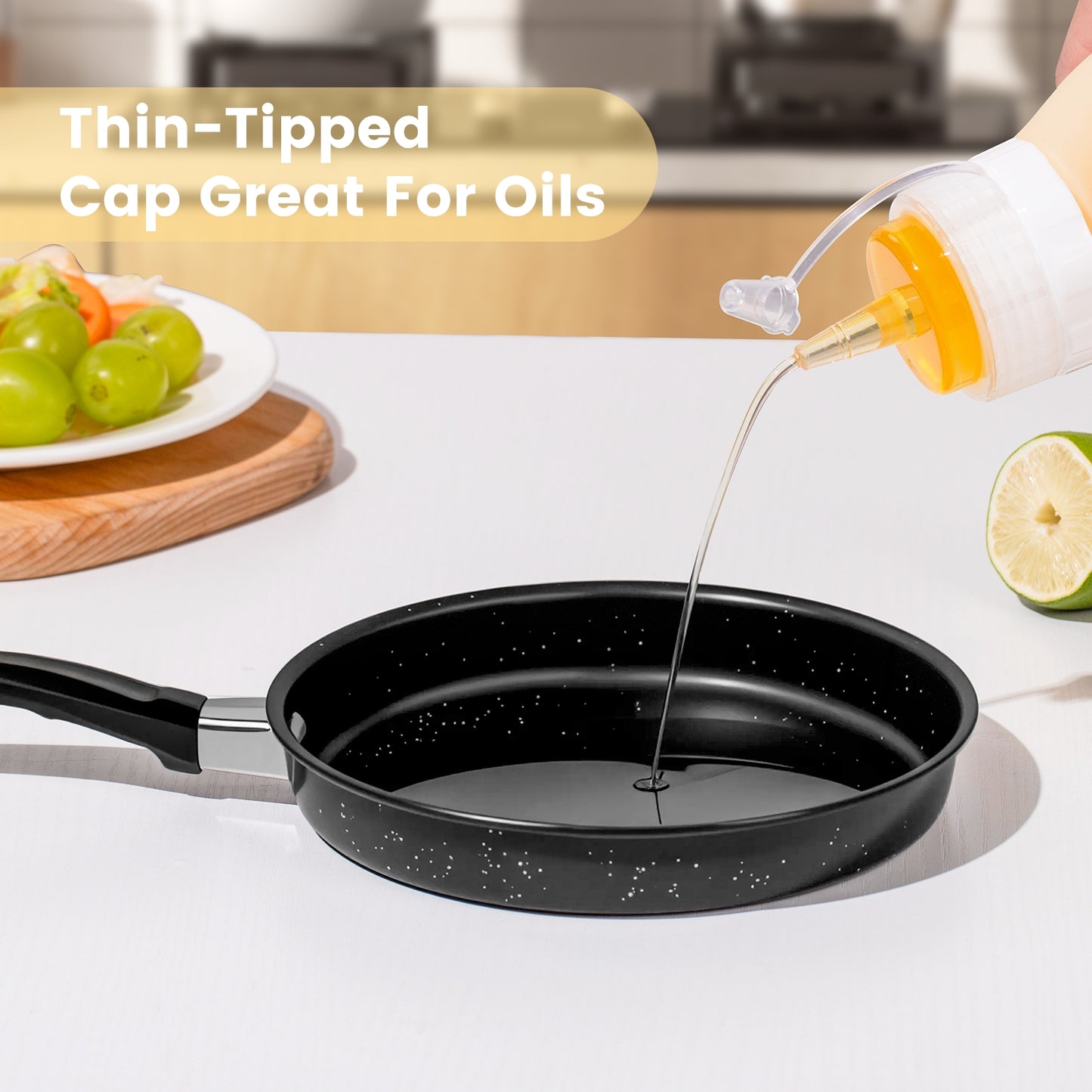 Micebay 12 oz Silicone Condiment Squeeze Bottles, Leak Proof, BPA Free, with Interchangeable Lids, Set of 4 for Oil, Honey, Dressing, Cream