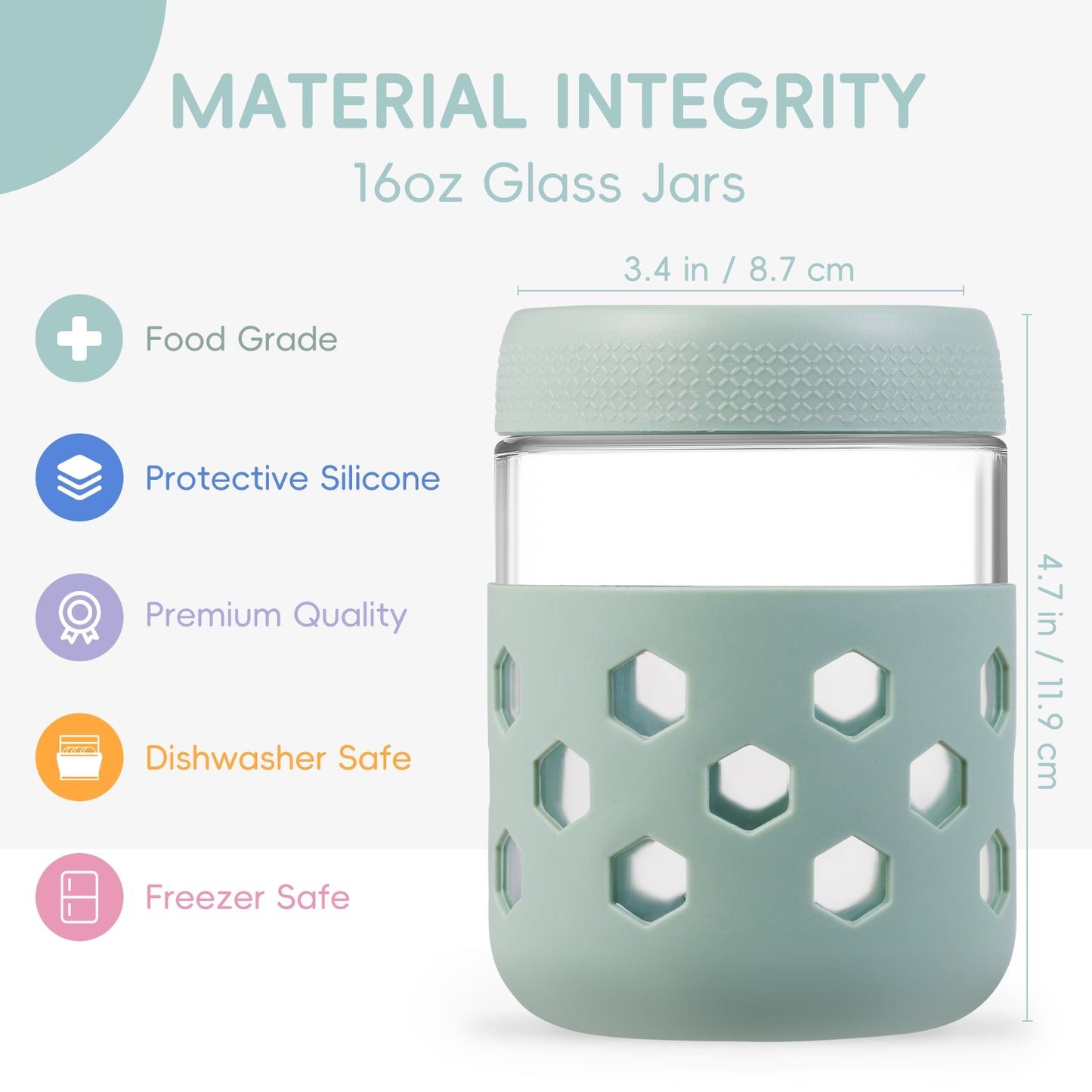 Micebay 6-Pack 16 oz Glass Mason Jars with Silicone Sleeves, Airtight BPA-Free Overnight Oats Containers with Lids, Dishwasher Safe Leak-Proof Meal Prep Jars for Chia Pudding, Yogurt, Snacks