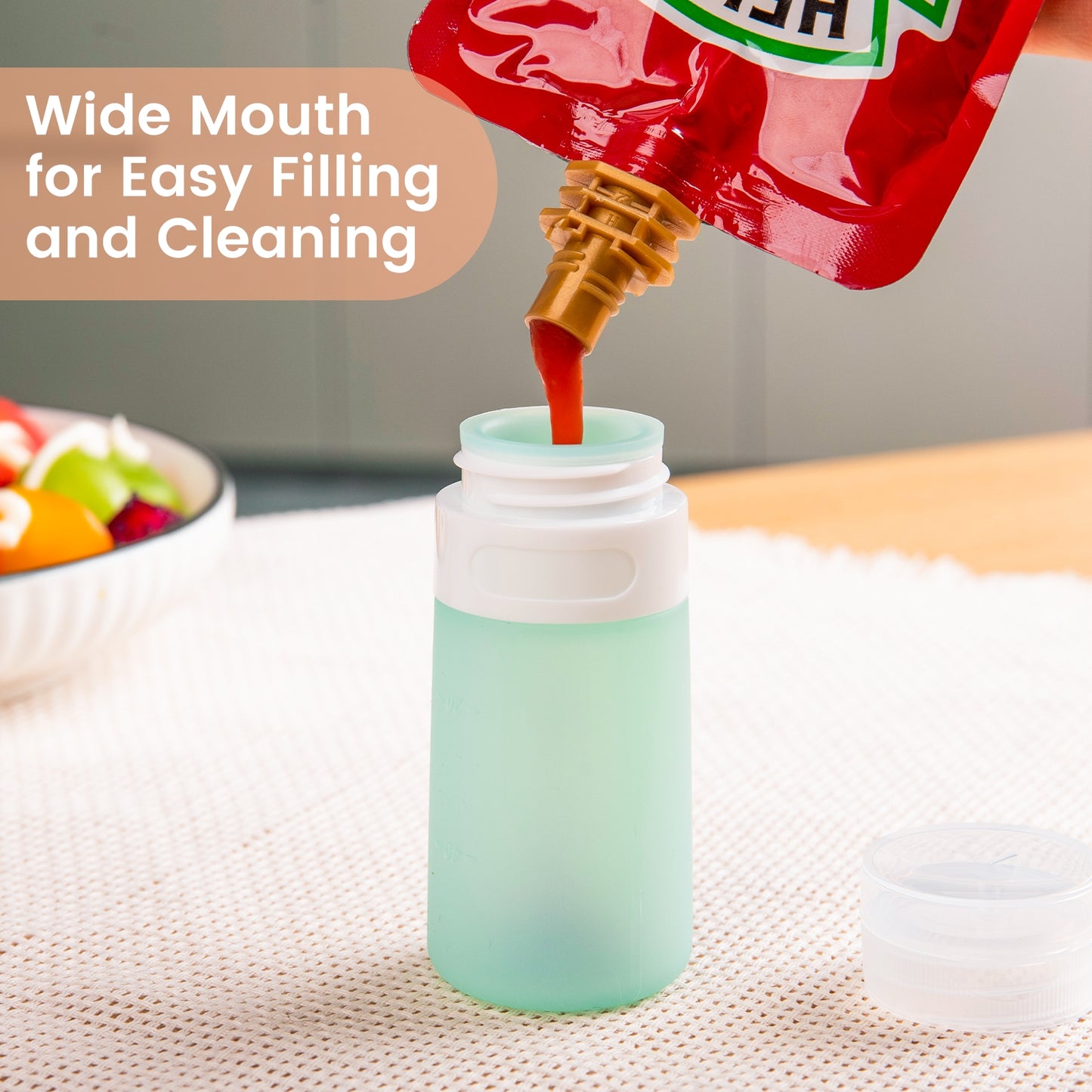 Micebay 2 oz Silicone Condiment Squeeze Bottles, Leakproof Mini Sauce Containers with Reusable Bag, 4-Pack for Meal Prep and Bento Boxes, Candies