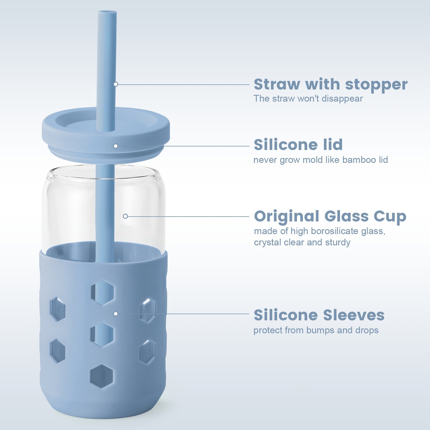 Micebay Glass Cups with Lids and Straws (4 Pack), 16oz Drinking Glasses Set with Silicone Sleeves for Coffee Bar Accessories Iced Coffee Cups with Lids, Glass Tumbler Reusable for Gifts