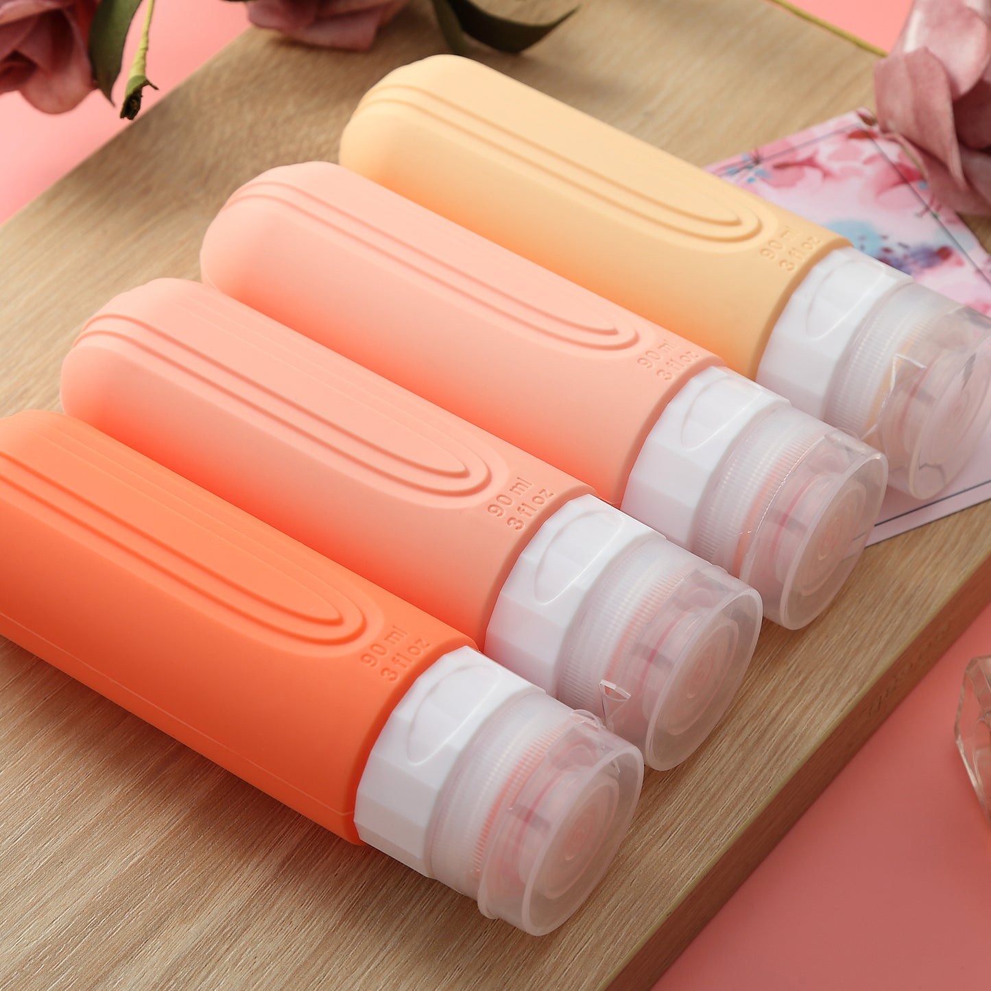 Micebay Leak-Proof 3-oz Silicone Squeezable Travel Bottles for Toiletries, Refillable Travel Size Containers, BPA Free, TSA Approved, Pink, 4 Pack