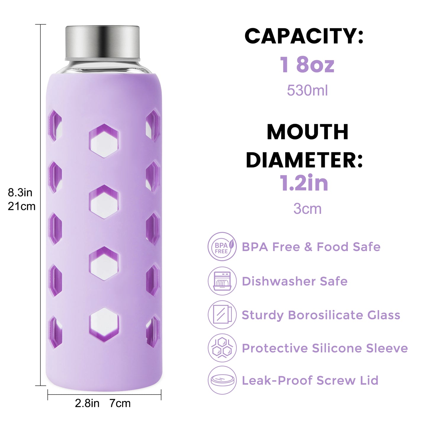 Micebay Glass Juice Bottles with Lids and Silicone Sleeves 18 oz, 4-Pack Reusable Clear Glass Water Bottles with Stainless Steel Airtight Cap for Juicing, Refrigerator, BPA Free Leak-Proof Drinking Jar