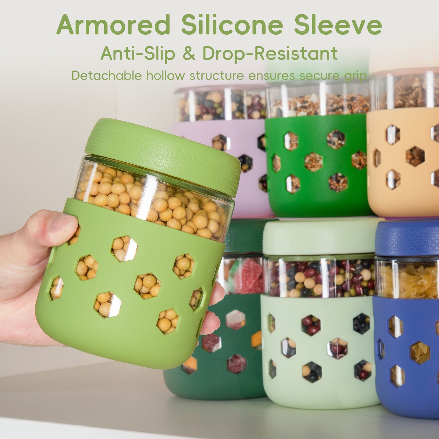 Micebay 6-Pack 16 oz Glass Mason Jars with Silicone Sleeves, Airtight BPA-Free Overnight Oats Containers with Lids, Dishwasher Safe Leak-Proof Meal Prep Jars for Chia Pudding, Yogurt, Snacks