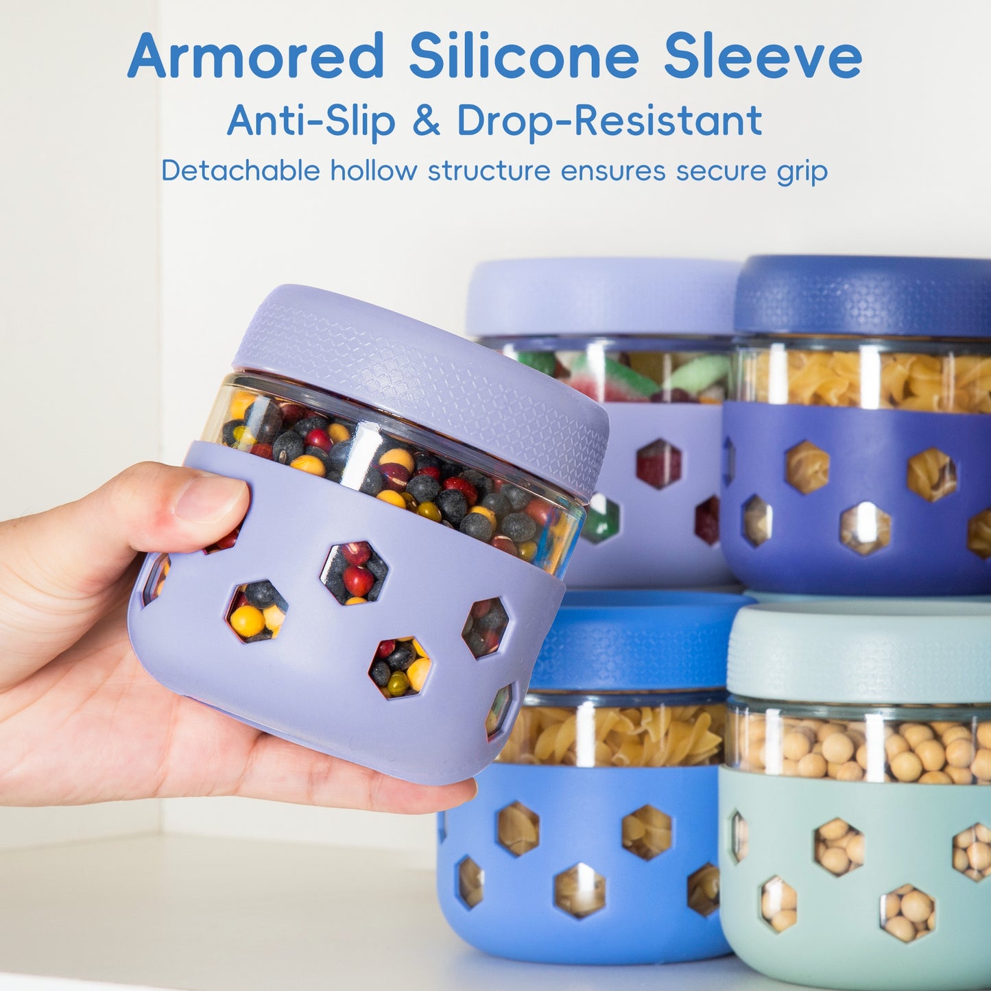 Micebay 6-Pack 10 oz Glass Mason Jars with Silicone Sleeves, Airtight BPA-Free Overnight Oats Containers with Lids, Dishwasher Safe Leak-Proof Meal Prep Jars for Chia Pudding, Yogurt, Snacks