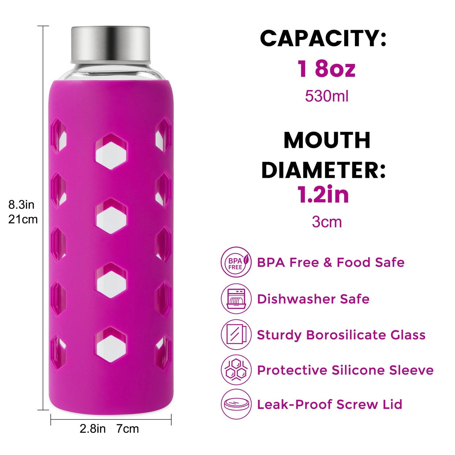 Micebay Glass Juice Bottles with Lids and Silicone Sleeves 18 oz, 4-Pack Reusable Clear Glass Water Bottles with Stainless Steel Airtight Cap for Juicing, Refrigerator, BPA Free Leak-Proof Drinking Jar