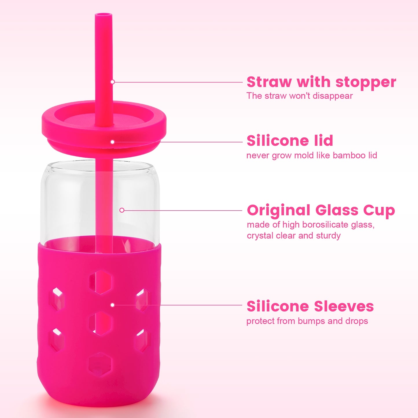 Micebay Glass Cups with Silicone Lids and Straws (4 Pcs), 16oz Drinking Glasses Set with Silicone Sleeves for Coffee Bar Accessories Iced Coffee Cups with Lids, Glass Tumbler Reusable for Gifts