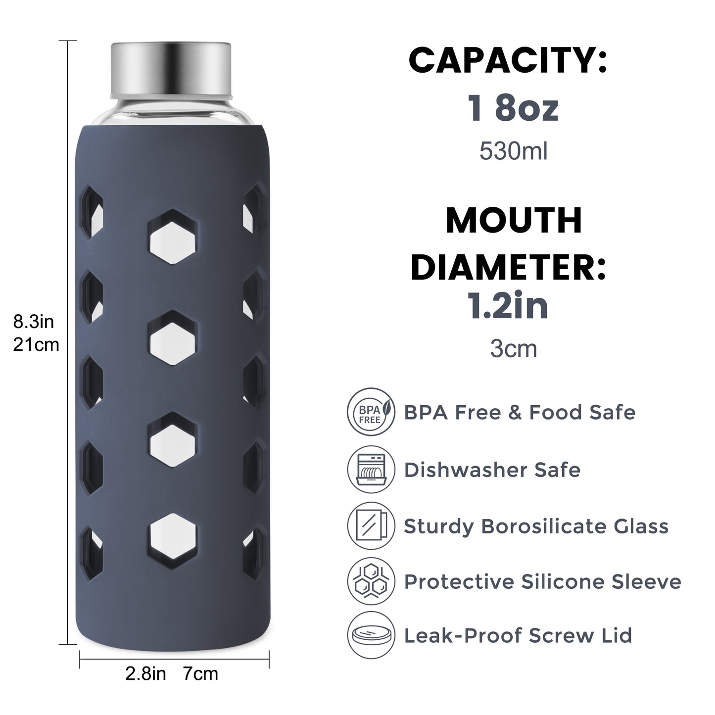 Micebay Glass Juice Bottles with Lids and Silicone Sleeves 18 oz, 4-Pack Reusable Clear Glass Water Bottles with Stainless Steel Airtight Cap for Juicing, Refrigerator, BPA Free Leak-Proof Drinking Jar