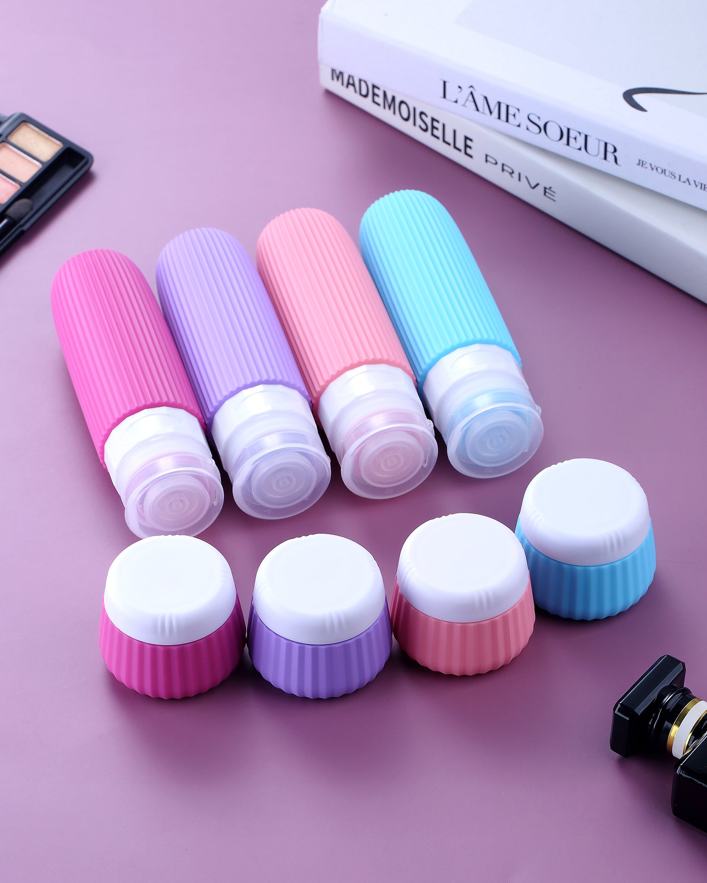Micebay Travel Bottles - 8 Pack, TSA Approved 3 oz Travel Containers for Toiletries, Clear Bag, Leak Proof Silicone Squeezable Essentials Jars