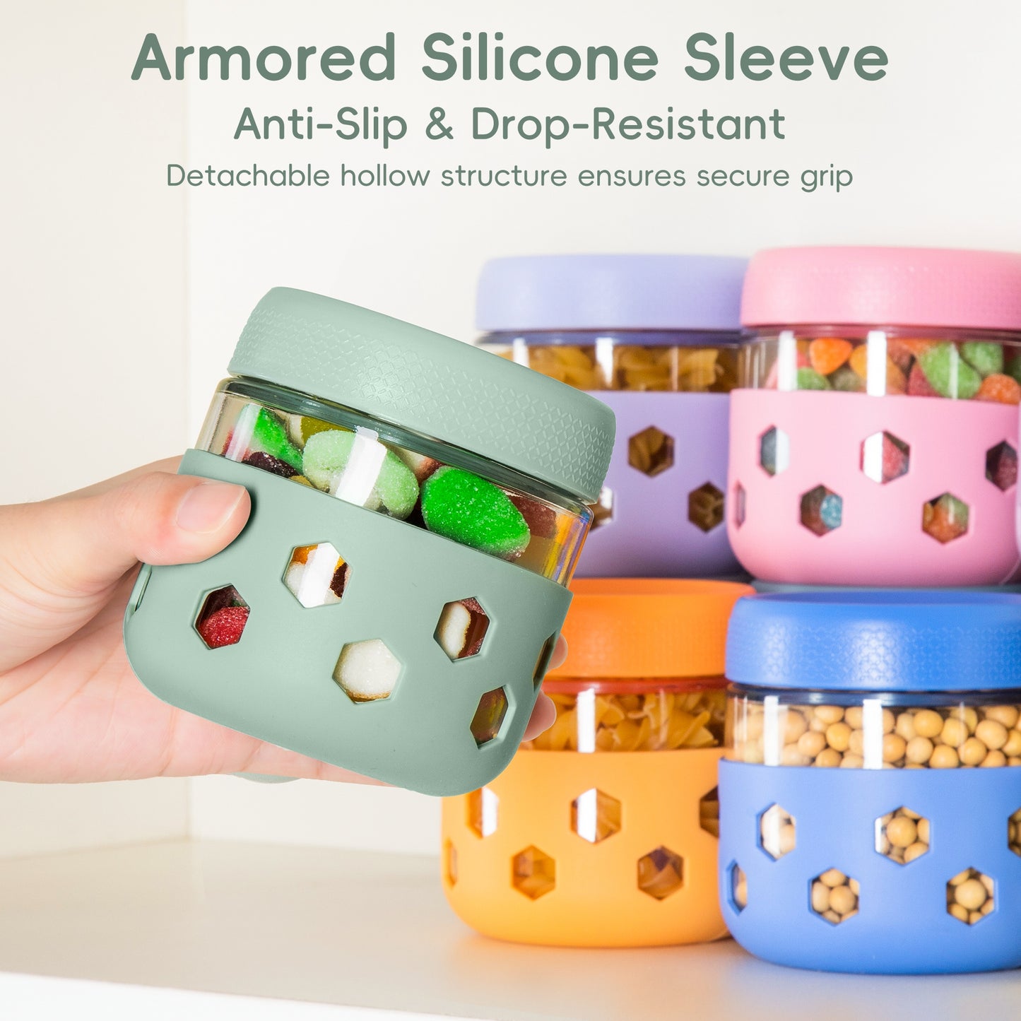 Micebay 6-Pack 10 oz Glass Mason Jars with Silicone Sleeves, Airtight BPA-Free Overnight Oats Containers with Lids, Dishwasher Safe Leak-Proof Meal Prep Jars for Chia Pudding, Yogurt, Snacks