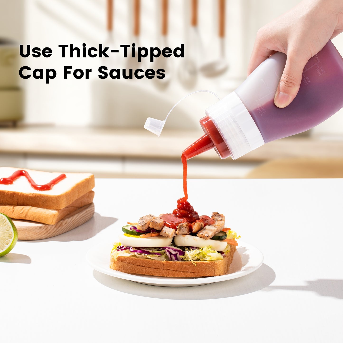 Micebay 12 oz Silicone Condiment Squeeze Bottles, Leak Proof, BPA Free, with Interchangeable Lids, Set of 4 for Oil, Honey, Dressing, Grey