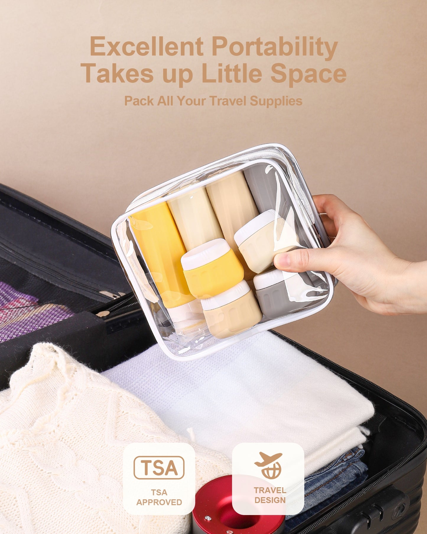Micebay Travel Bottles for Toiletries 8 Pack, Travel Size Toiletries, Tsa Approved Travel Size Containers 3oz, with Travel Essentials Clear Bag, Leak Proof Silicone Squeezable Creams Jars
