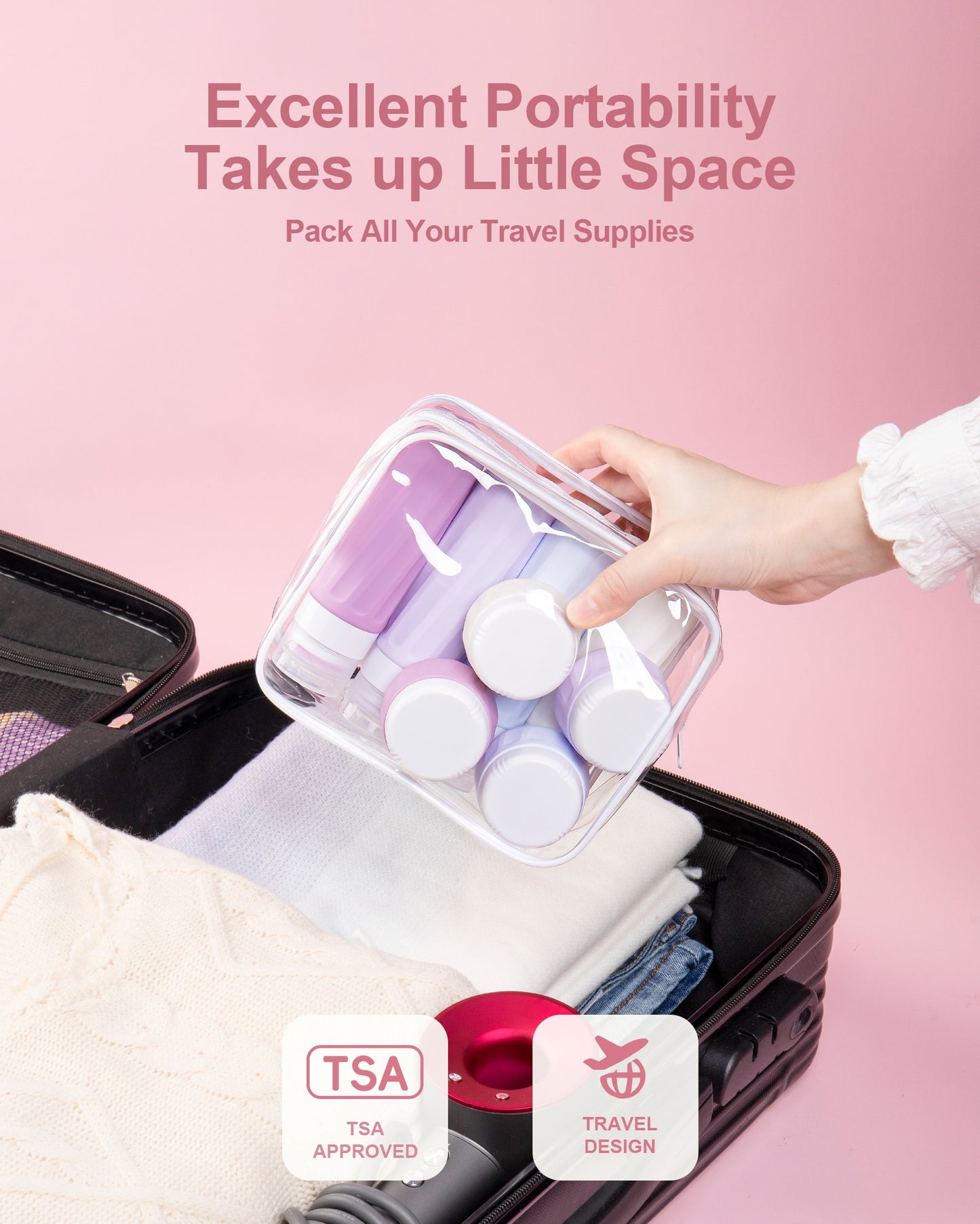 Micebay Travel Bottles for Toiletries 8 Pack, Travel Size Toiletries, Tsa Approved Travel Size Containers 3oz, with Travel Essentials Clear Bag, Leak Proof Silicone Squeezable Creams Jars
