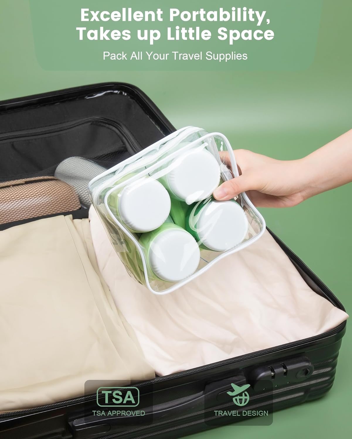 Micebay Travel Bottles for Toiletries 8 Pack, Travel Size Toiletries, Tsa Approved Travel Size Containers 3oz, with Travel Essentials Clear Bag, Leak Proof Silicone Squeezable Creams Jars