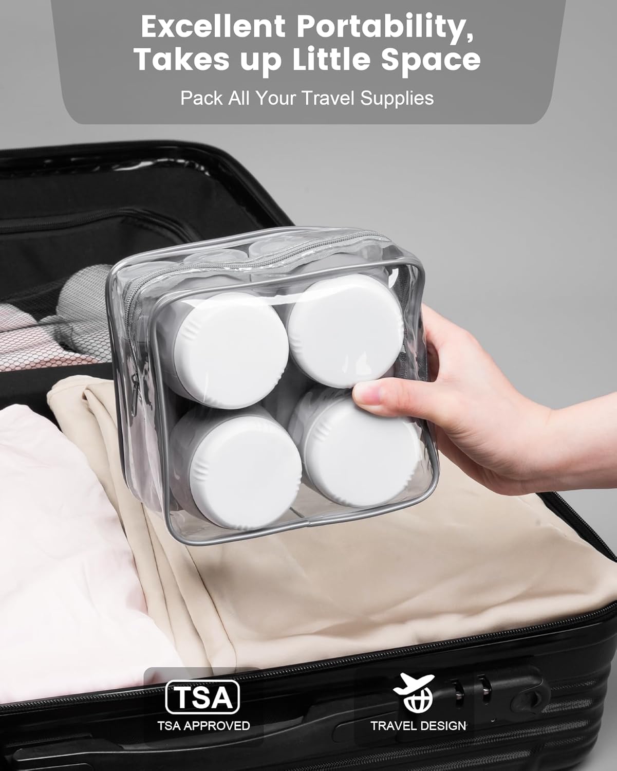 Micebay Travel Bottles for Toiletries 8 Pack, Travel Size Toiletries, Tsa Approved Travel Size Containers 3oz, with Travel Essentials Clear Bag, Leak Proof Silicone Squeezable Creams Jars