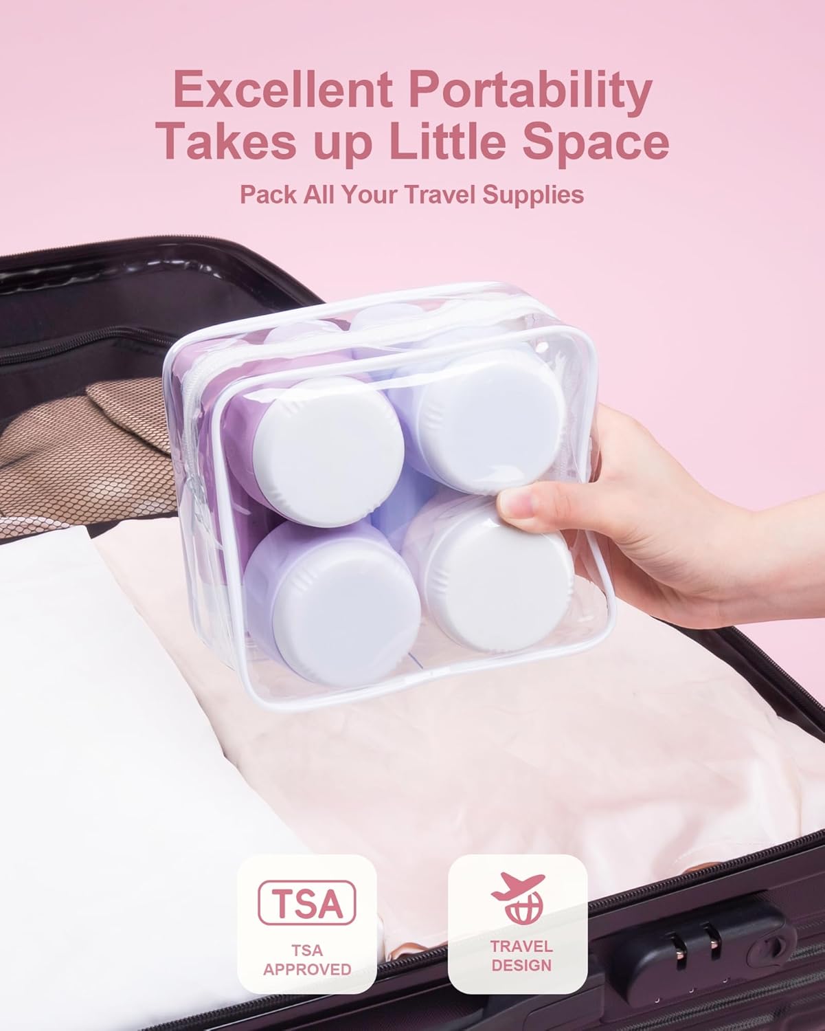 Micebay Travel Bottles for Toiletries 8 Pack, Travel Size Toiletries, Tsa Approved Travel Size Containers 3oz, with Travel Essentials Clear Bag, Leak Proof Silicone Squeezable Creams Jars