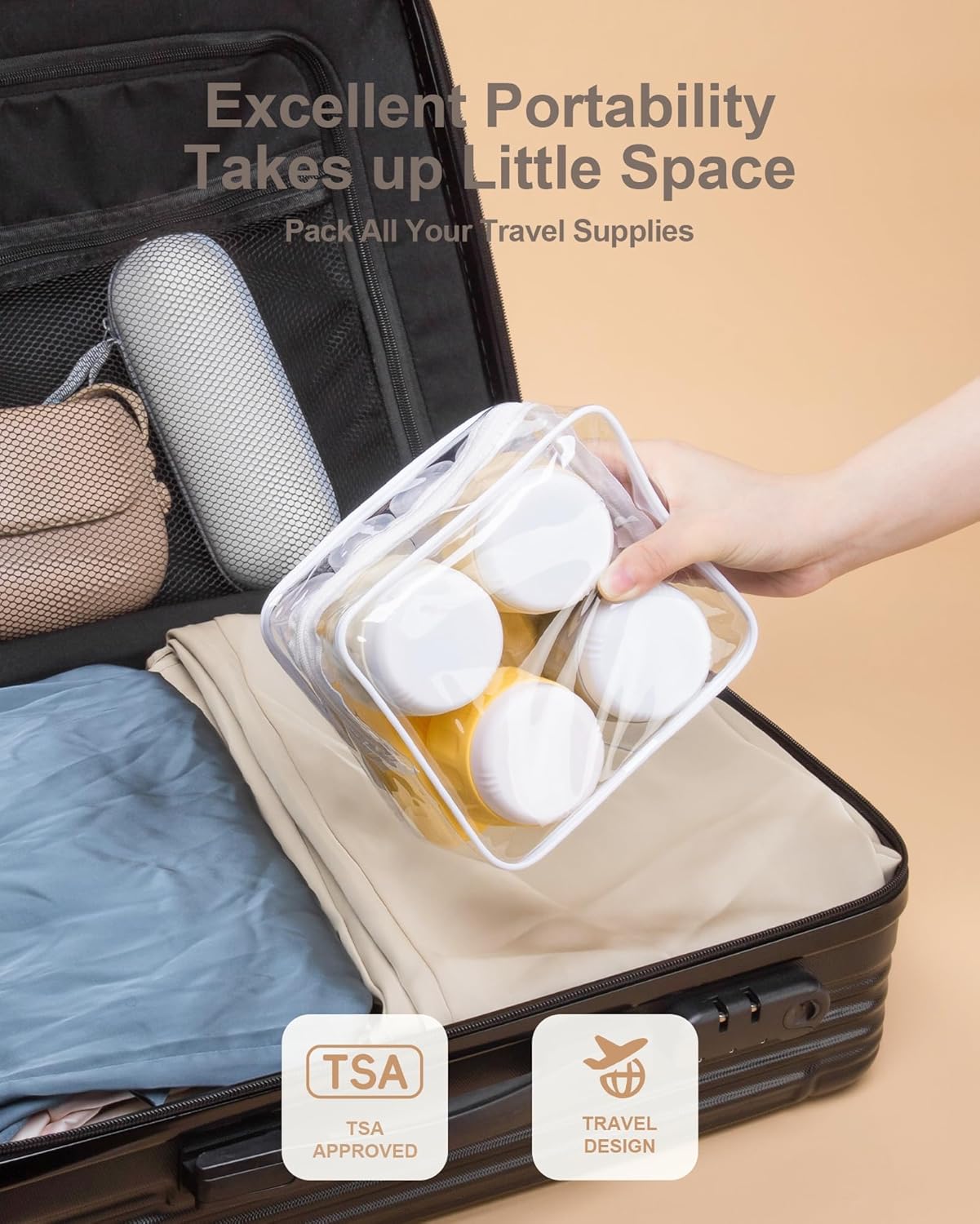 Micebay Travel Bottles for Toiletries 8 Pack, Travel Size Toiletries, Tsa Approved Travel Size Containers 3oz, with Travel Essentials Clear Bag, Leak Proof Silicone Squeezable Creams Jars