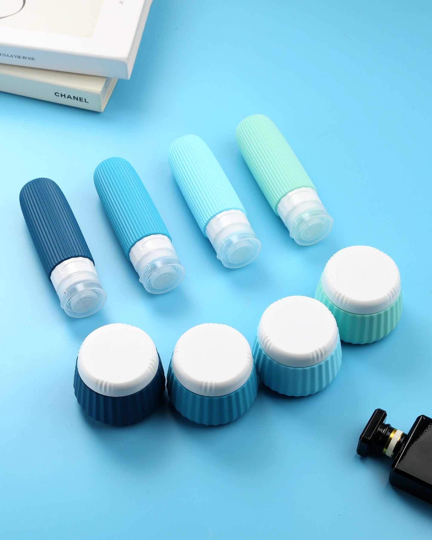 Micebay Travel Bottles 8 Pack, TSA Approved 3 oz Toiletries Containers, Leak Proof Silicone Squeezable Essentials Jars with Clear Bag