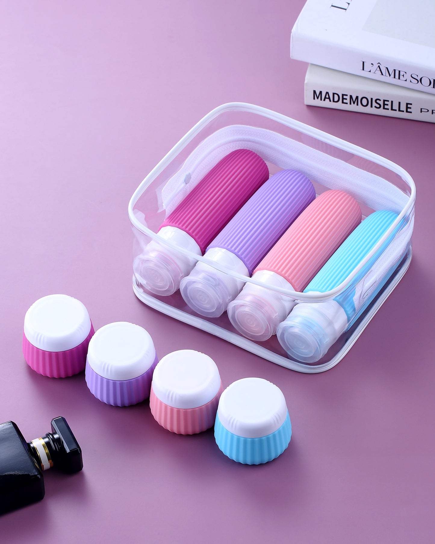 Micebay Travel Bottles - 8 Pack, TSA Approved 3 oz Travel Containers for Toiletries, Clear Bag, Leak Proof Silicone Squeezable Essentials Jars
