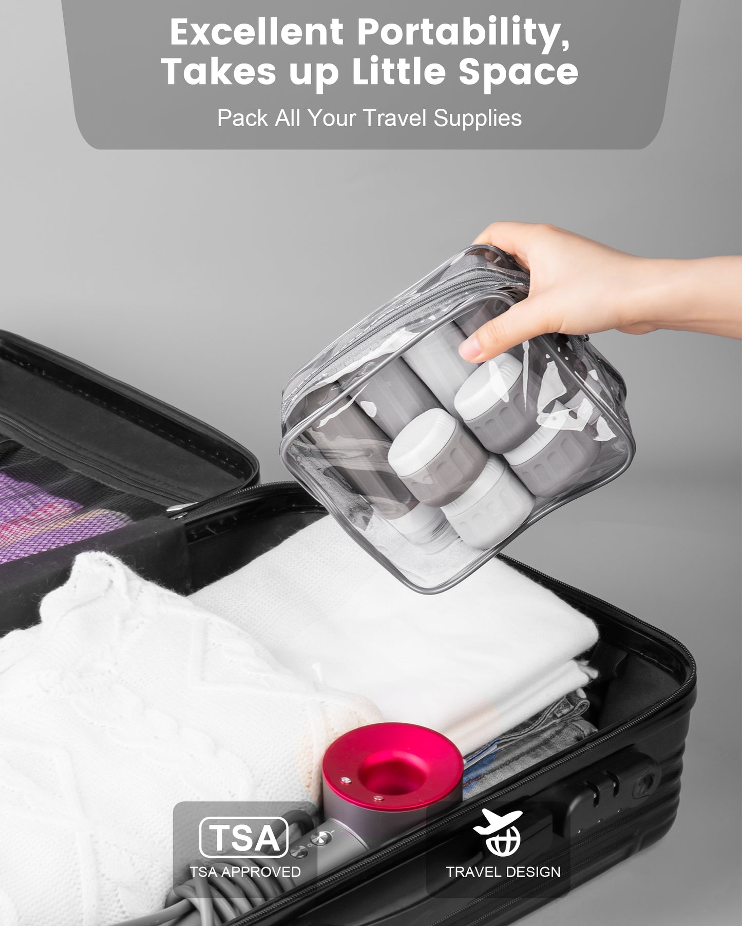 Micebay Travel Bottles for Toiletries 8 Pack, Travel Size Toiletries, Tsa Approved Travel Size Containers 3oz, with Travel Essentials Clear Bag, Leak Proof Silicone Squeezable Creams Jars