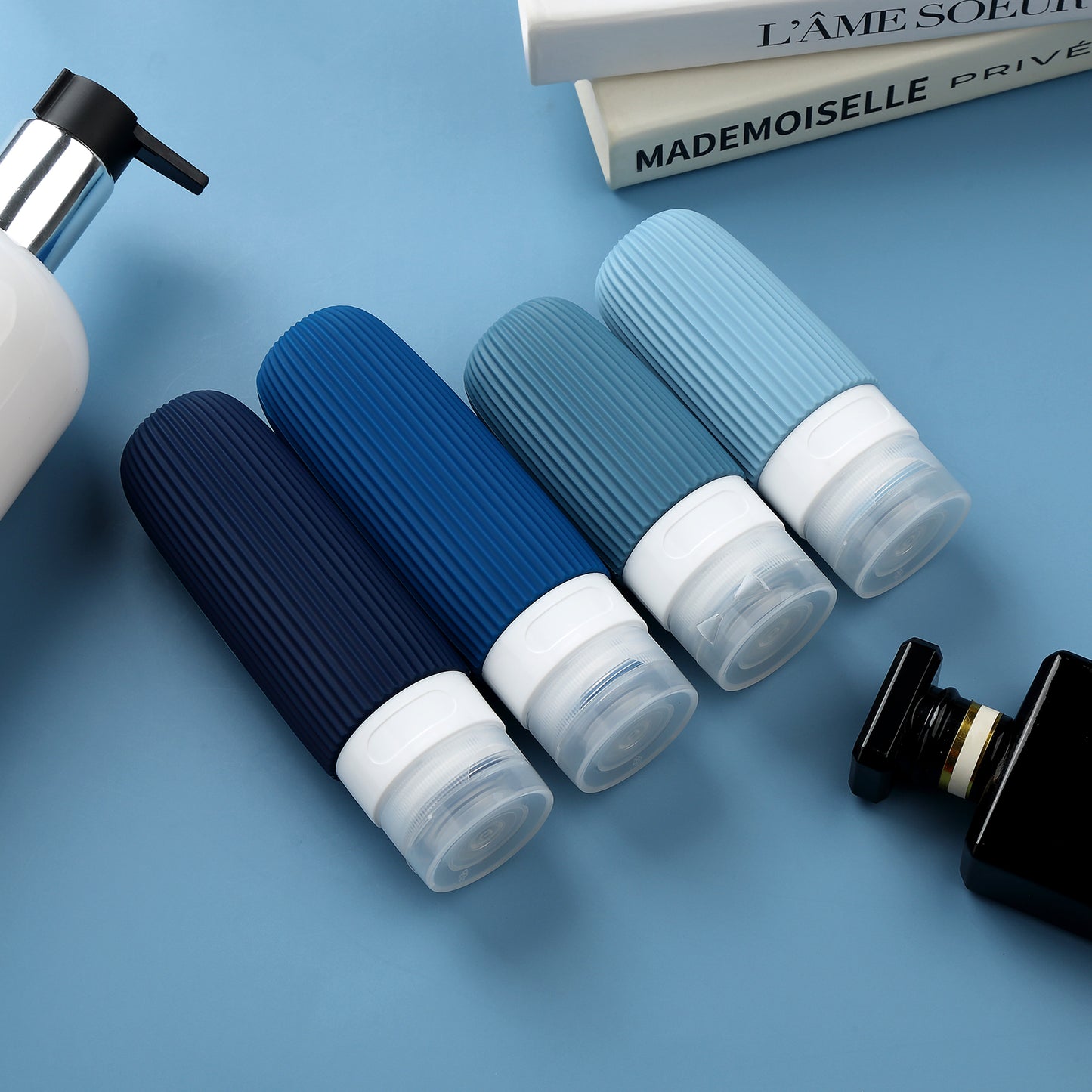 Micebay Silicone Travel Bottles, Leak Proof Toiletry Containers for Shampoo, Conditioner & Lotion, Navy