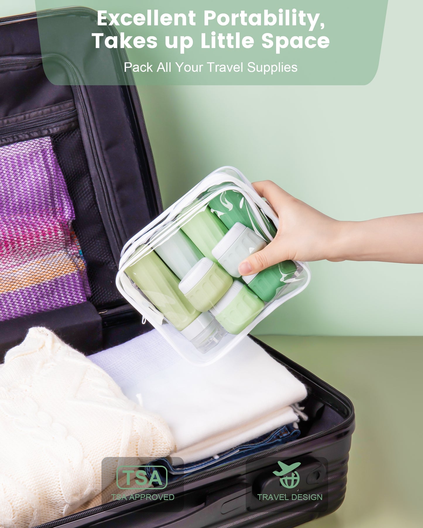 Micebay Travel Bottles for Toiletries 8 Pack, Travel Size Toiletries, Tsa Approved Travel Size Containers 3oz, with Travel Essentials Clear Bag, Leak Proof Silicone Squeezable Creams Jars