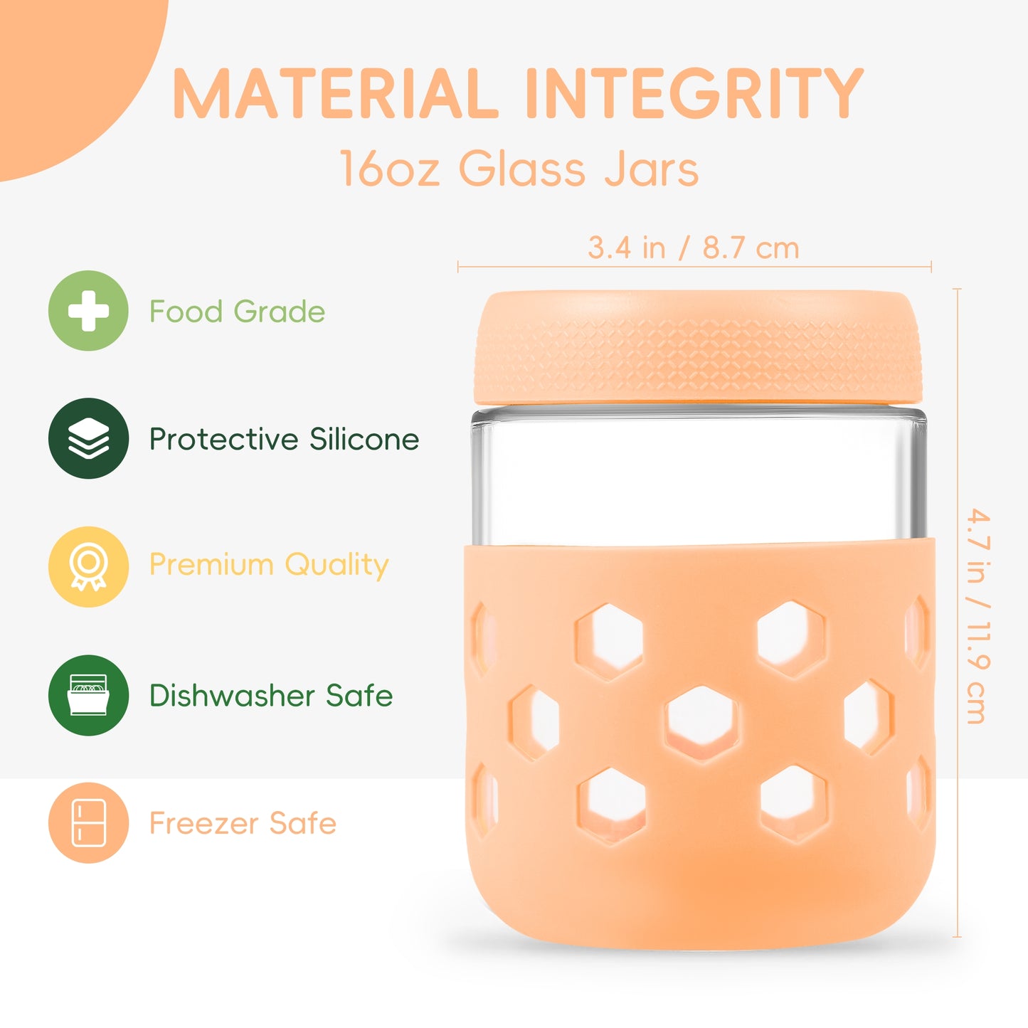 Micebay 6-Pack 16 oz Glass Mason Jars with Silicone Sleeves, Airtight BPA-Free Overnight Oats Containers with Lids, Dishwasher Safe Leak-Proof Meal Prep Jars for Chia Pudding, Yogurt, Snacks