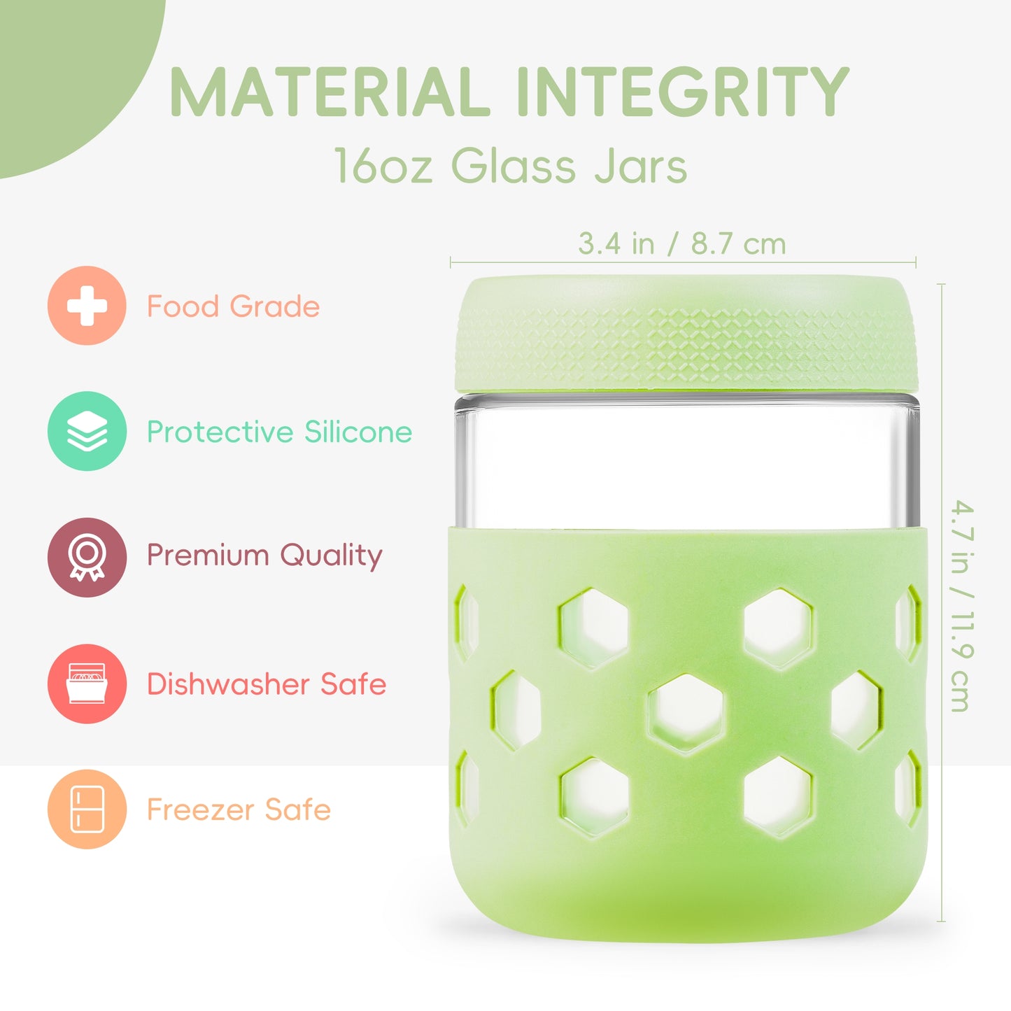 Micebay 6-Pack 16 oz Glass Mason Jars with Silicone Sleeves, Airtight BPA-Free Overnight Oats Containers with Lids, Dishwasher Safe Leak-Proof Meal Prep Jars for Chia Pudding, Yogurt, Snacks