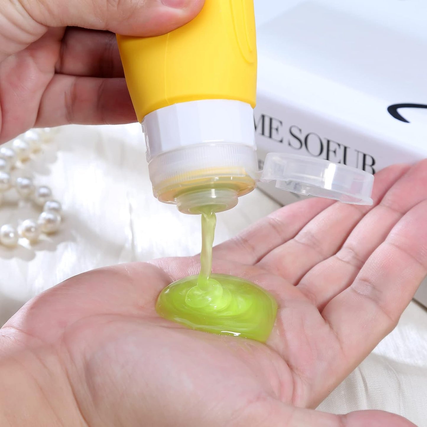 Micebay Leak-Proof 3-oz Silicone Squeezable Travel Bottles for Toiletries, Refillable Travel Size Containers, BPA Free, TSA Approved, Yellow, 4 Pack