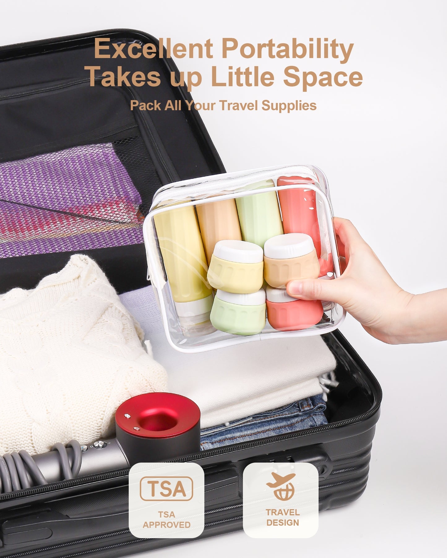 Micebay Travel Bottles for Toiletries 8 Pack, Travel Size Toiletries, Tsa Approved Travel Size Containers 3oz, with Travel Essentials Clear Bag, Leak Proof Silicone Squeezable Creams Jars