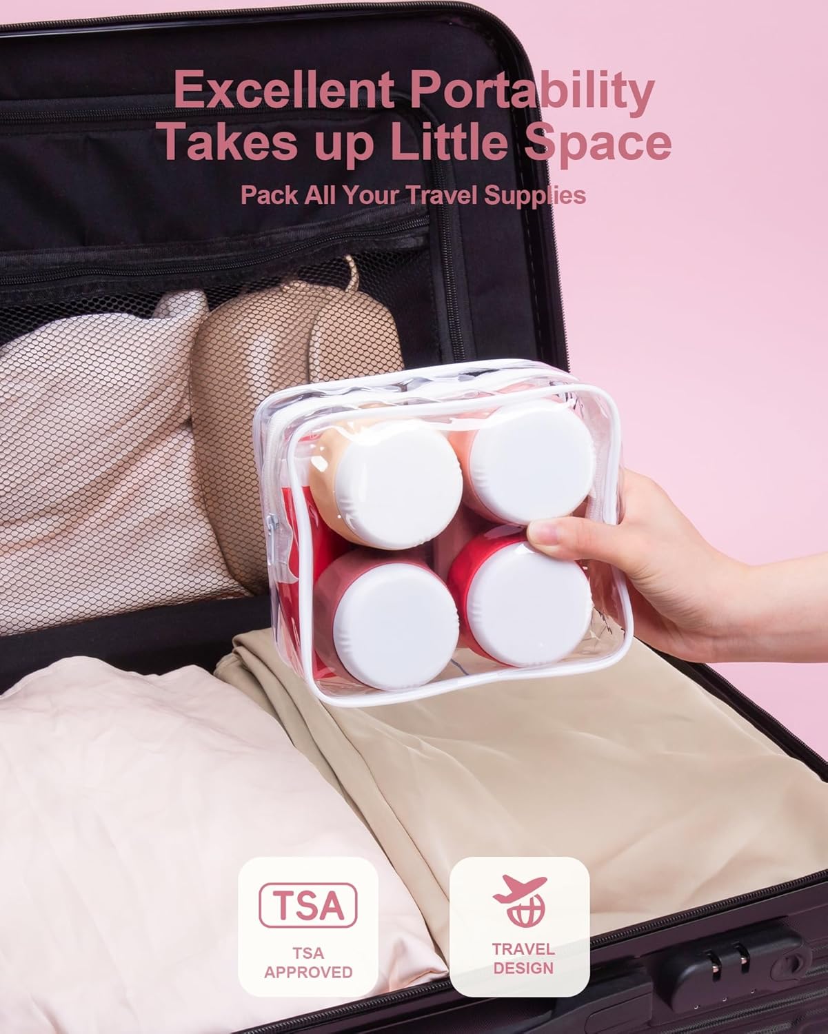 Micebay Travel Bottles for Toiletries 8 Pack, Travel Size Toiletries, Tsa Approved Travel Size Containers 3oz, with Travel Essentials Clear Bag, Leak Proof Silicone Squeezable Creams Jars