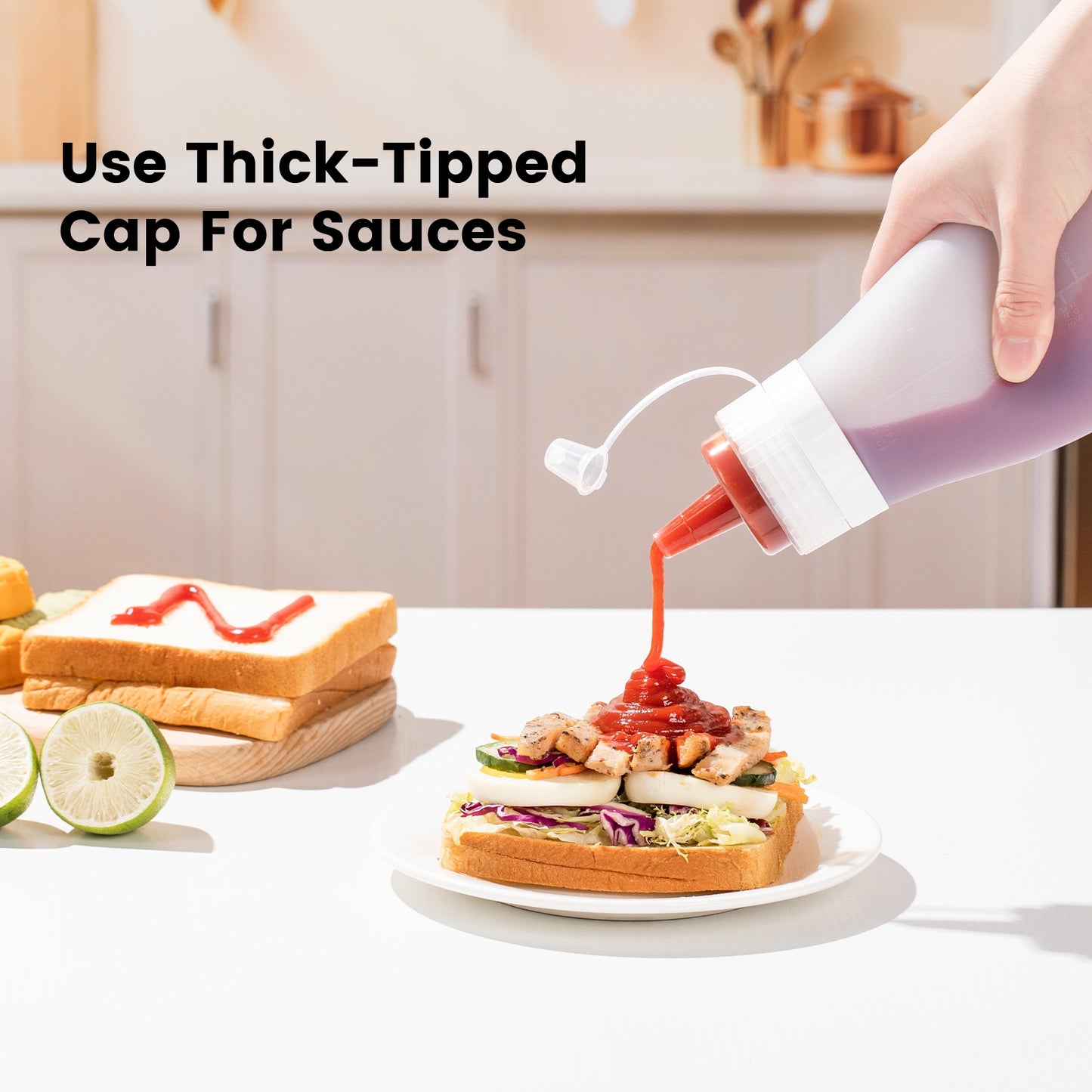 Micebay 16 oz Silicone Condiment Squeeze Bottles, Leak Proof, BPA Free, with Interchangeable Lids, Set of 4 for Oil, Honey, Dressing,Grey