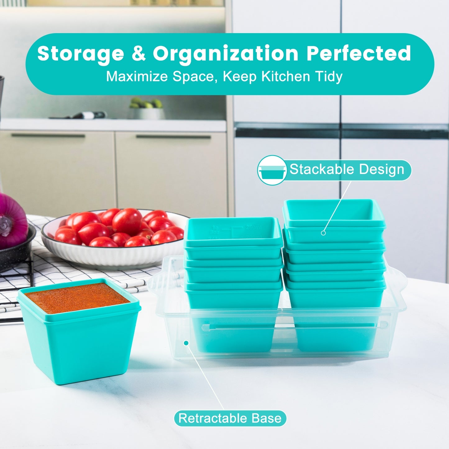 Micebay BPA-Free Silicone Freezer Molds with Retractable Base, Stackable Modular Organized, 1-Cup Portion Control Soup Cubes Freezer Tray with Lids for Meal Prep, Broth, Stews, Leftovers