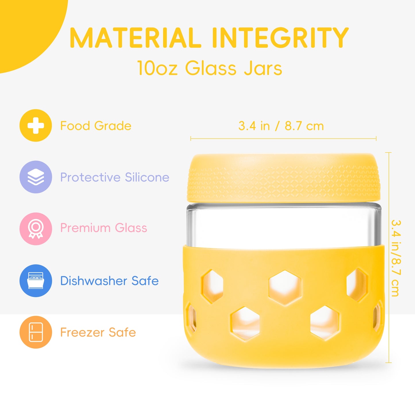 Micebay 6-Pack 10 oz Glass Mason Jars with Silicone Sleeves, Airtight BPA-Free Overnight Oats Containers with Lids, Dishwasher Safe Leak-Proof Meal Prep Jars for Chia Pudding, Yogurt, Snacks