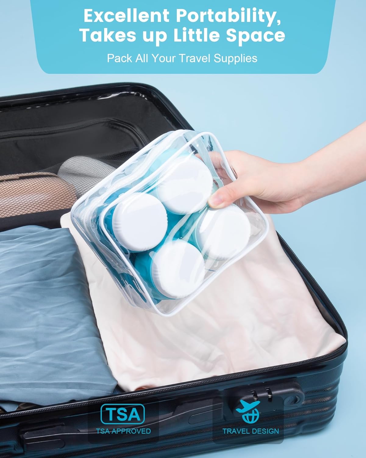 Micebay Travel Bottles for Toiletries 8 Pack, Travel Size Toiletries, Tsa Approved Travel Size Containers 3oz, with Travel Essentials Clear Bag, Leak Proof Silicone Squeezable Creams Jars