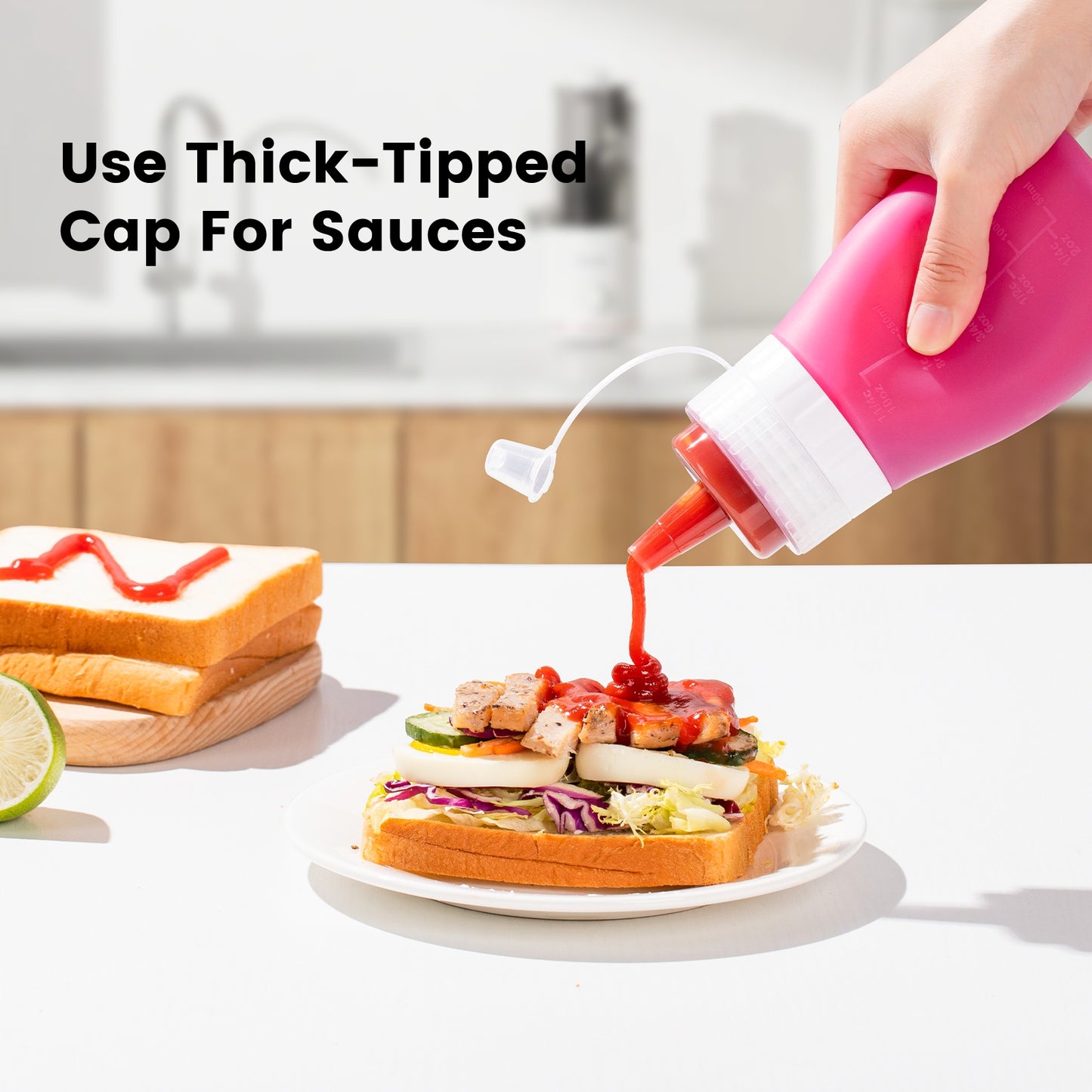 Micebay 12 oz Silicone Condiment Squeeze Bottles, Leak Proof, BPA Free, with Interchangeable Lids, Set of 4 for Oil, Honey, Dressing, Purple