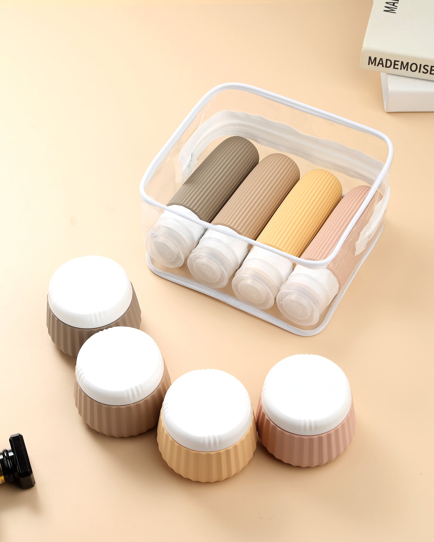 Micebay Travel Bottles 8 Pack, TSA Approved 3 oz Toiletries Containers, Leak Proof Silicone Squeezable Essentials Jars with Clear Bag