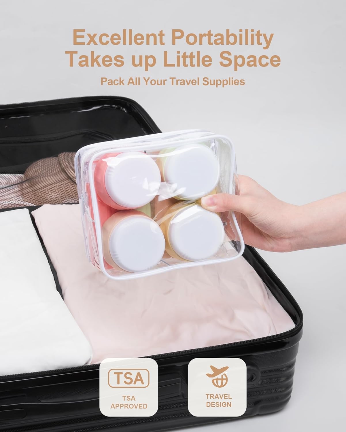 Micebay Travel Bottles for Toiletries 8 Pack, Travel Size Toiletries, Tsa Approved Travel Size Containers 3oz, with Travel Essentials Clear Bag, Leak Proof Silicone Squeezable Creams Jars