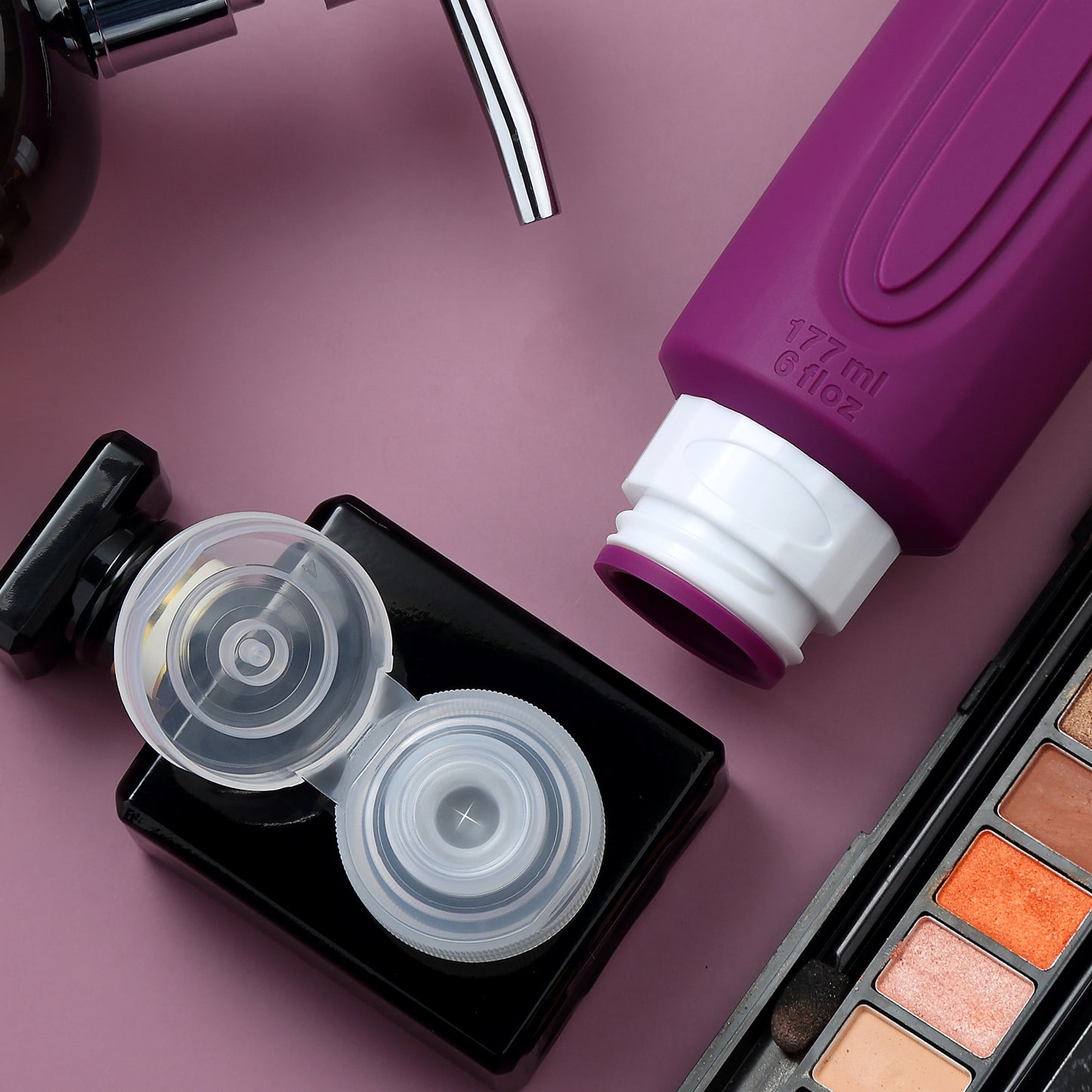 Micebay Leak-Proof 6-oz Silicone Squeezable Travel Bottles for Toiletries, Refillable Travel Size Containers, BPA Free, TSA Approved, Dark-purple, 4 Pack